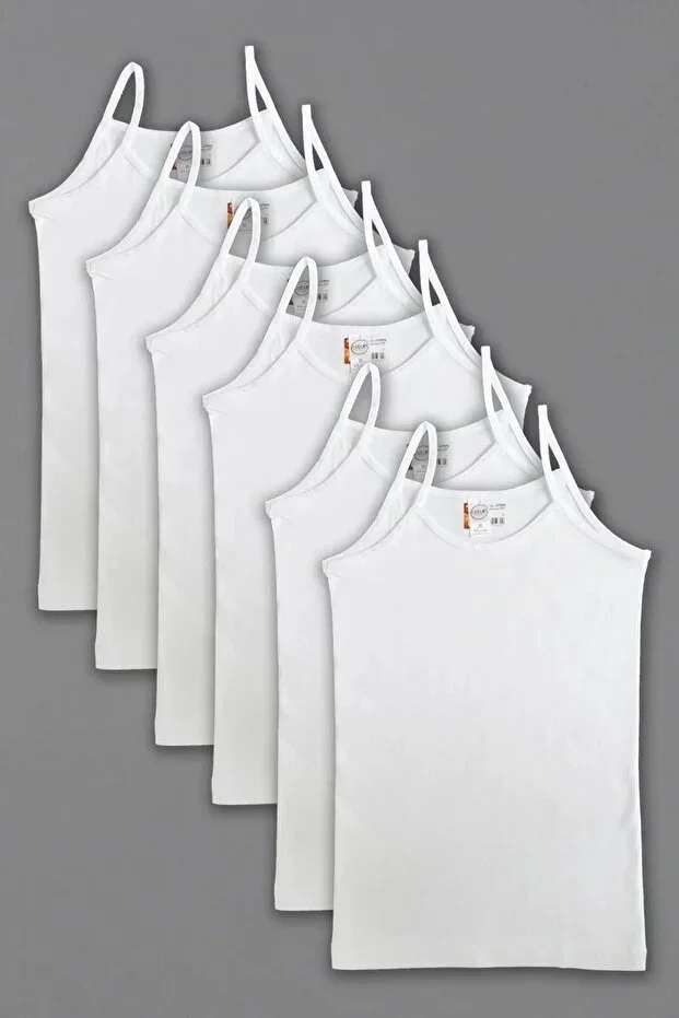 Girls' Spaghetti Strap Undershirt Cotton 6-Pack White