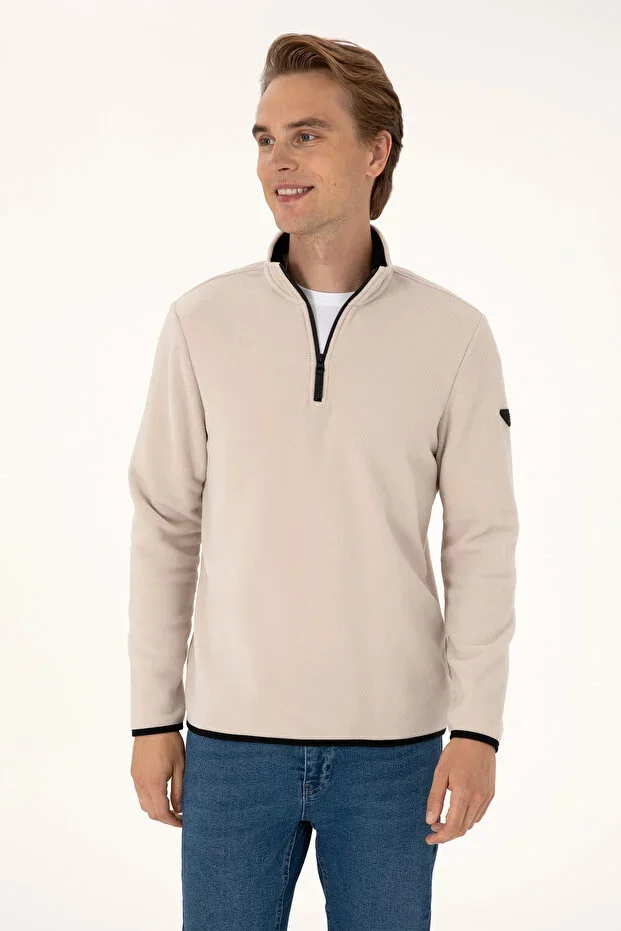 Men's Regular Fit Stone Fleece Half-Zip Basic Sweatshirt 50313777-VR049