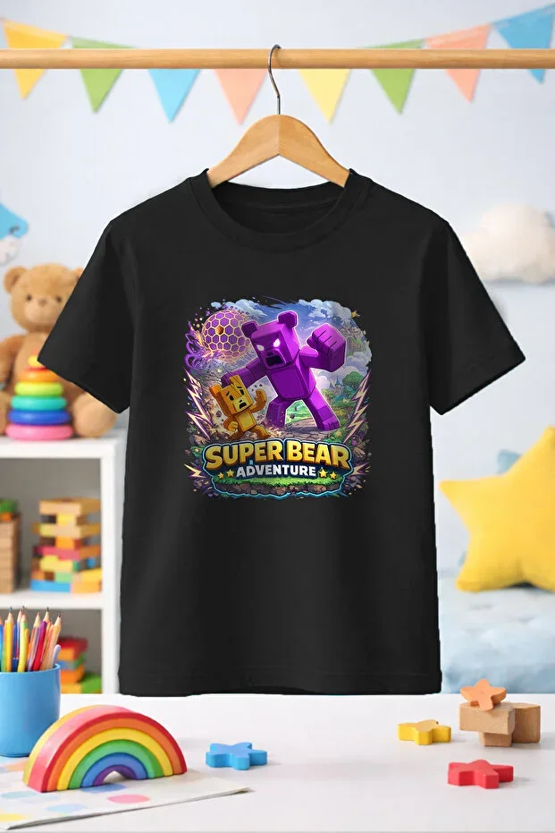 Super Bear Adventure Mor Super Bear Game Character Pattern Printed Children's T-shirt