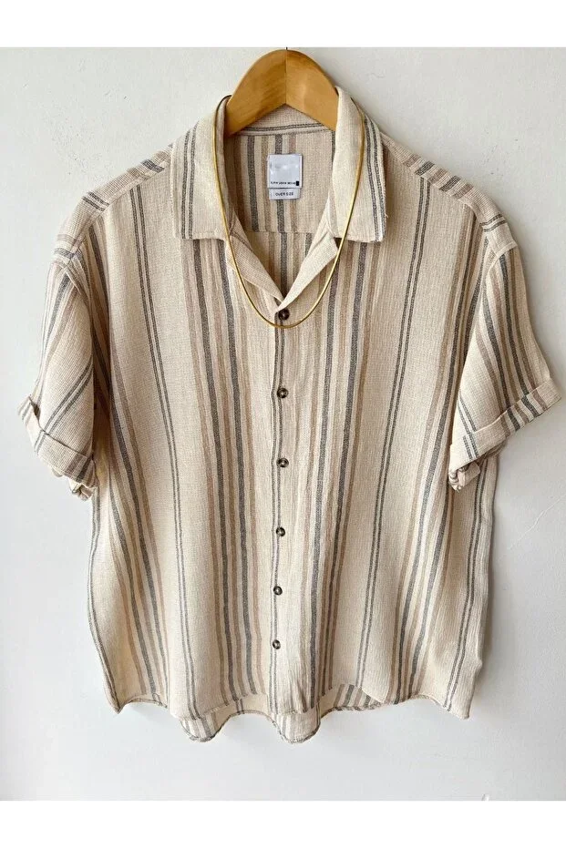 Men's Regular Fit Shirt Collar Linen Short Sleeve Shirt