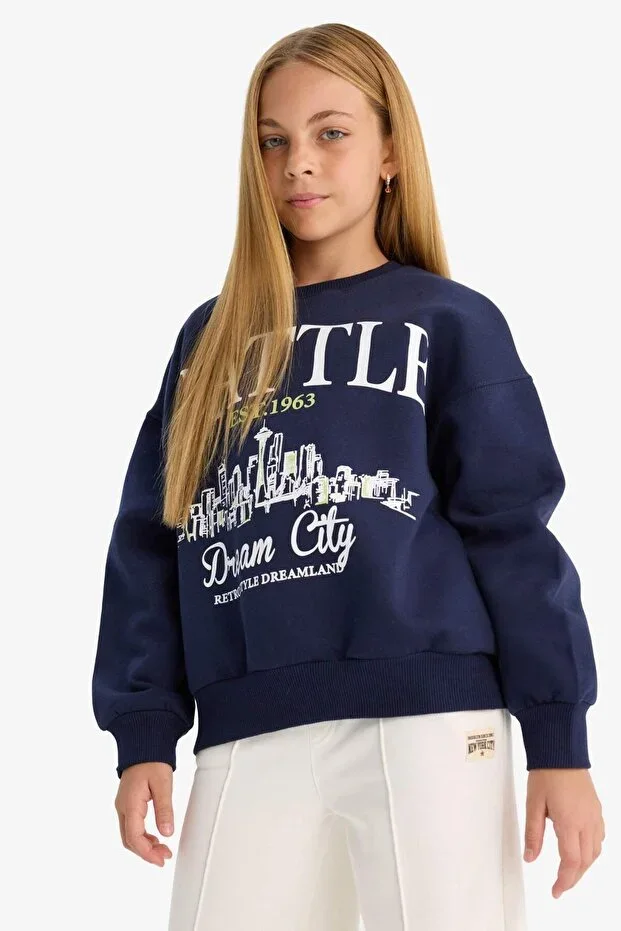Relax Fit Crew Neck Printed Sweatshirt Girls D4384A824WN