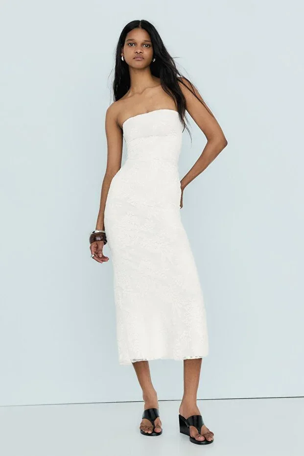 Bershka Bandeau Rustic Midi Dress