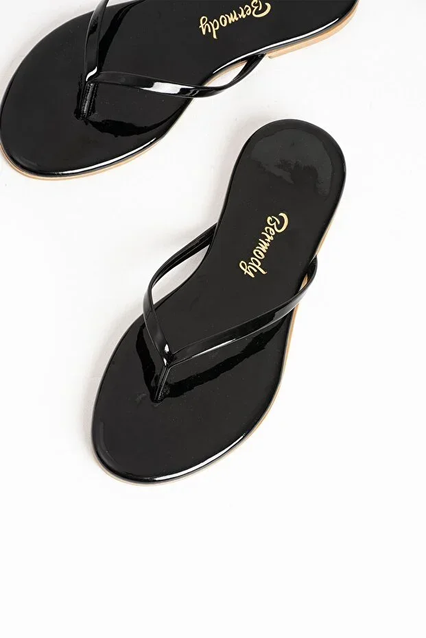 Jelly Women's Comfortable Stylish Black Patent Pool Sea Beach Slippers