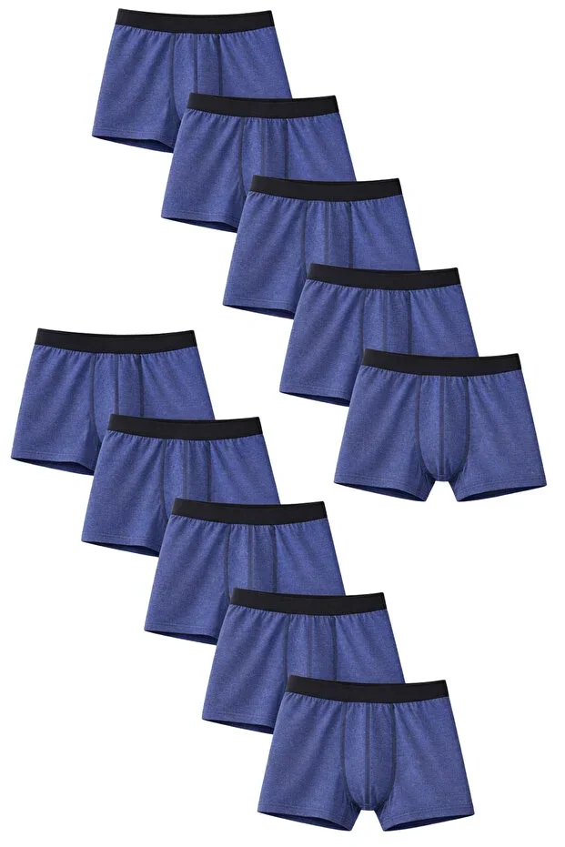 Men's Cotton Slim Fit Breathable Boxer 10-Pack Blue-Blue