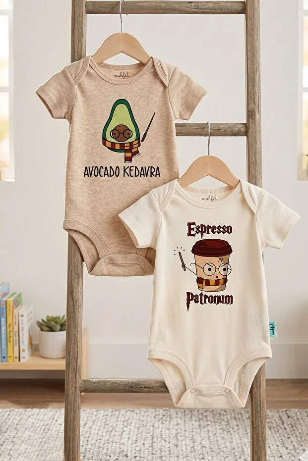 2-Piece 100% Cotton Short Sleeve ''AVACADO'' Organic Print Snap Baby Bodysuit