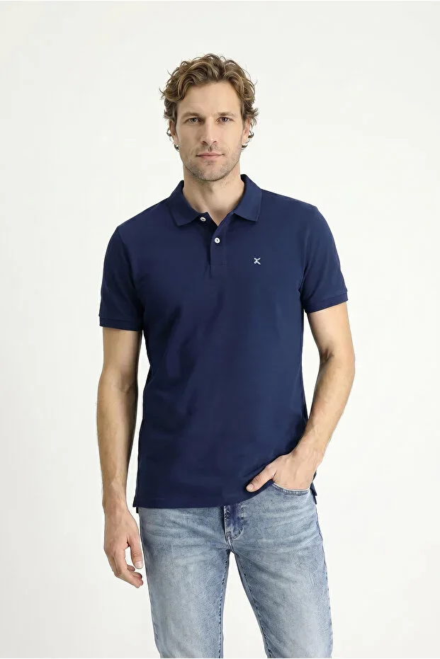 Polo Neck Slim Fit Embroidered 100% Cotton T-shirt