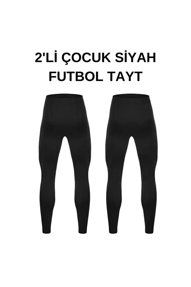 KIDS LONG FOOTBALL TIGHTS-KIDS LONG BASKETBALL TIGHTS-INNER THERMAL TIGHTS-KIDS SPORTS TIGHTS BLACK 2'S