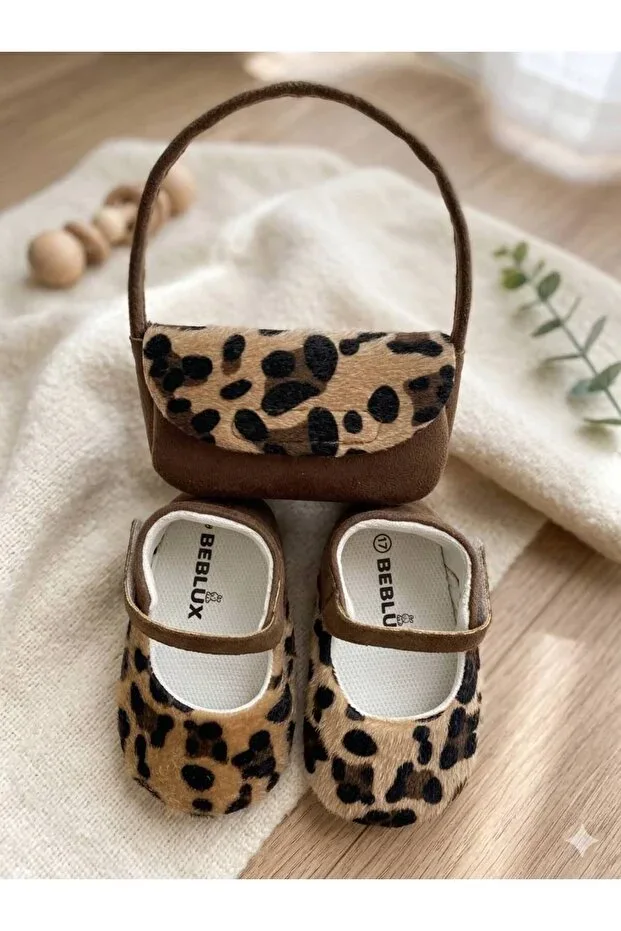 Leopard Print Ballerina Baby Shoes Bag Set