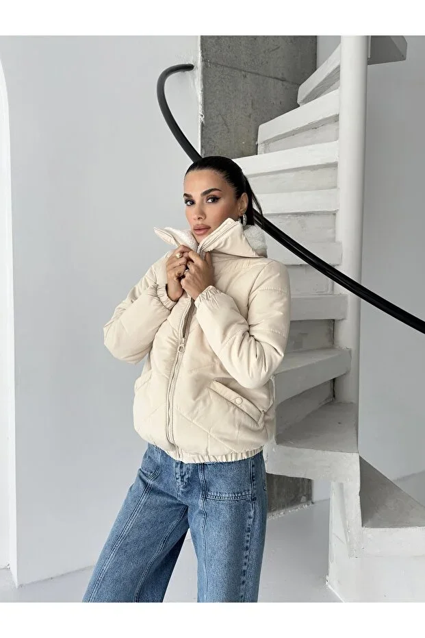 COLLAR FUR DETAILED REGULAR FIT PUFFER JACKET #0050