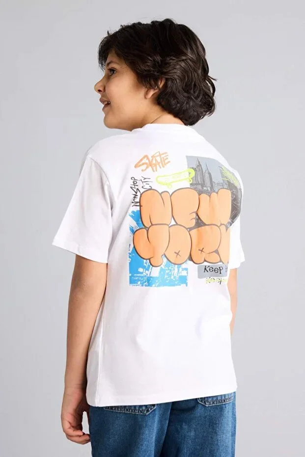 100% Cotton Regular Fit Crew Neck Printed Short Sleeve T-Shirt Boys H4426A826SM