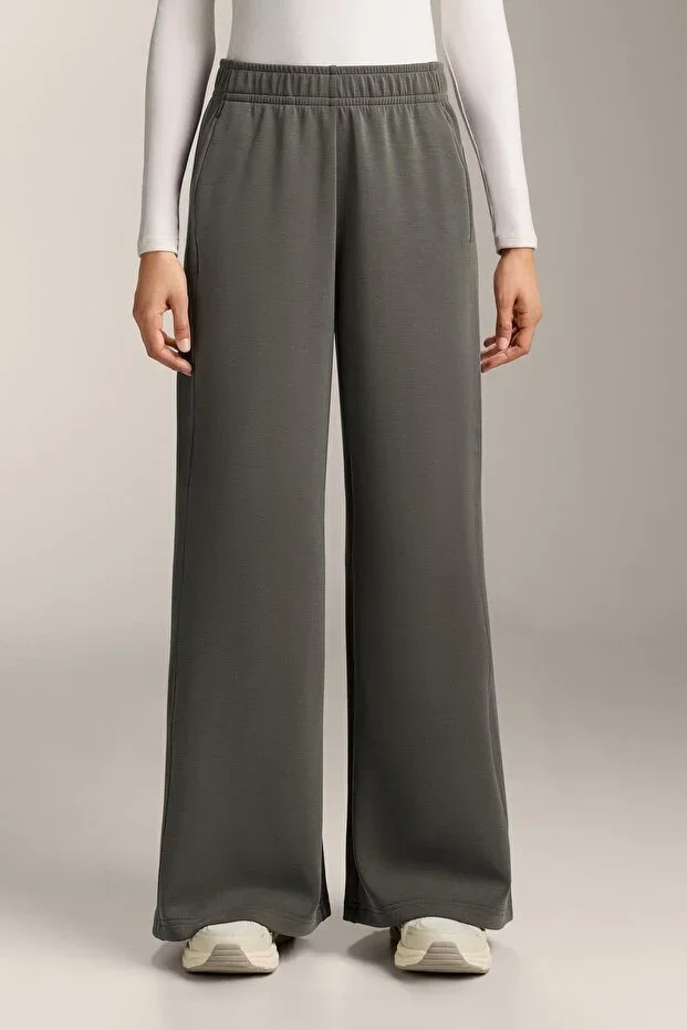 Oysho Ribbed Side Detail Brushed Straight Fit Wide Leg Trousers