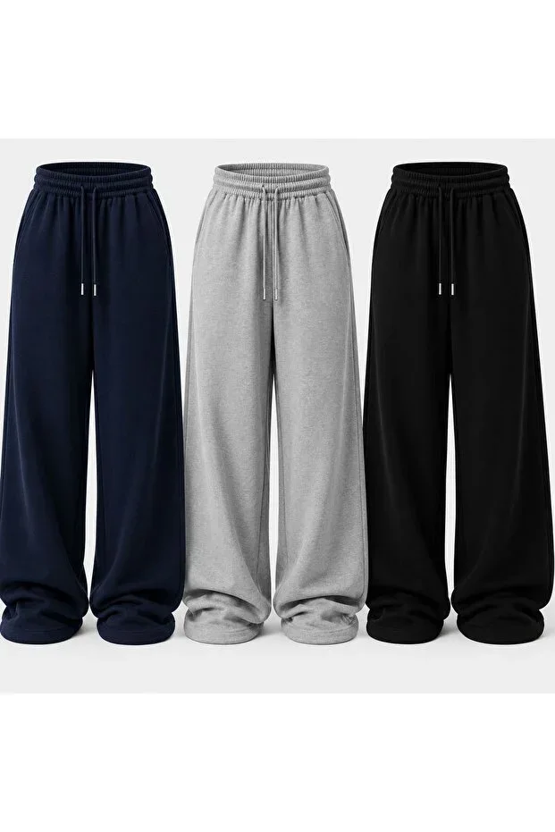 3 PCS BLACK+GRAY+NAVY BAGGY WIDE FIT SWEATPANTS