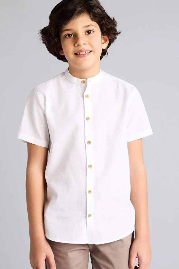 100% Cotton Linen Look Shirt Boys G7663A826SM
