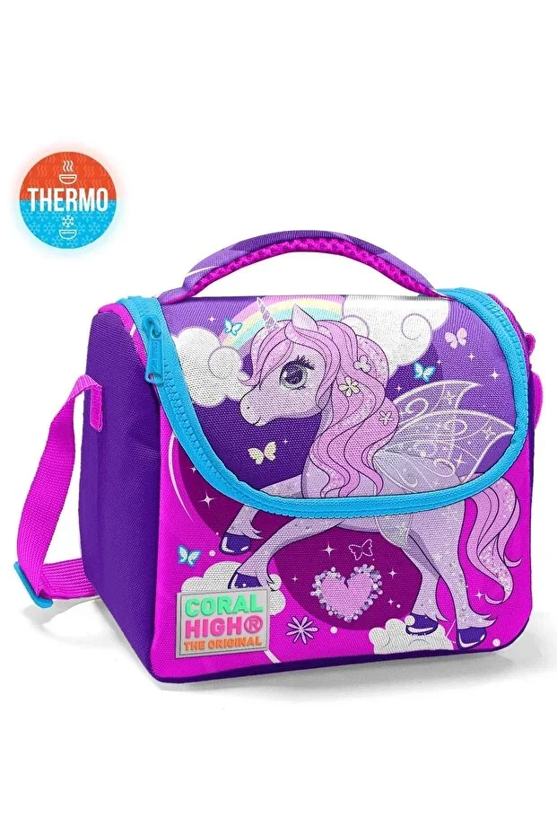 Kids Purple Pink Unicorn Patterned Thermo Lunch Bag 11708