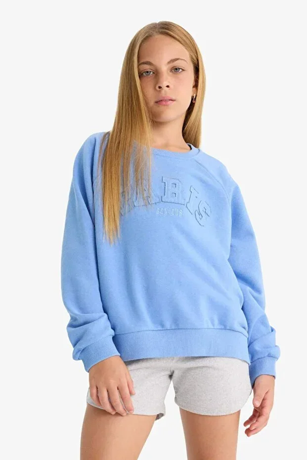 Oversize Wide Fit Round Neck Printed Sweatshirt Girl D1100A824AU