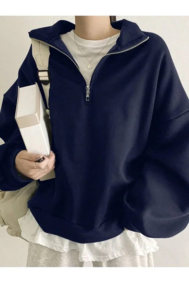 Unisex Stand-Up Collar Half-Zip Sweatshirt