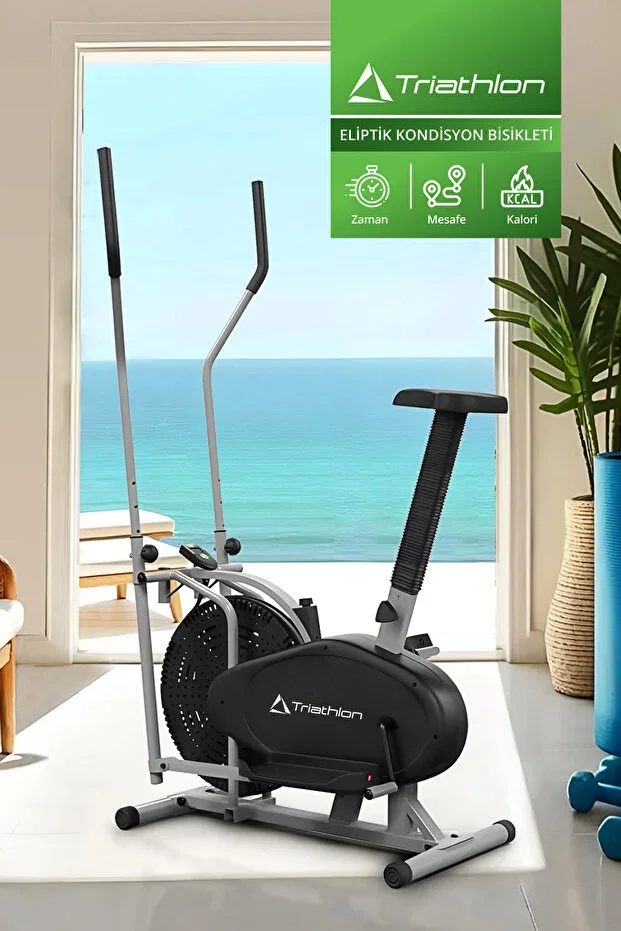 T‑224 Elliptical Exercise Bike | LCD Screen | Adjustable Saddle | Speed | Distance | Calories | Time