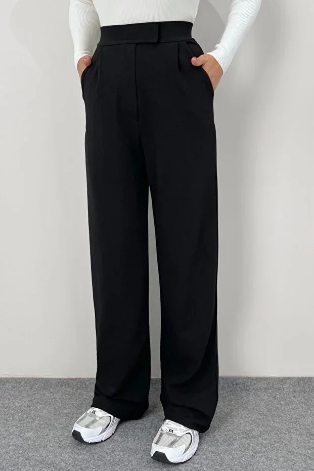 Ritnice Line Women's Lycra Velcro Closure Black Palazzo Pants