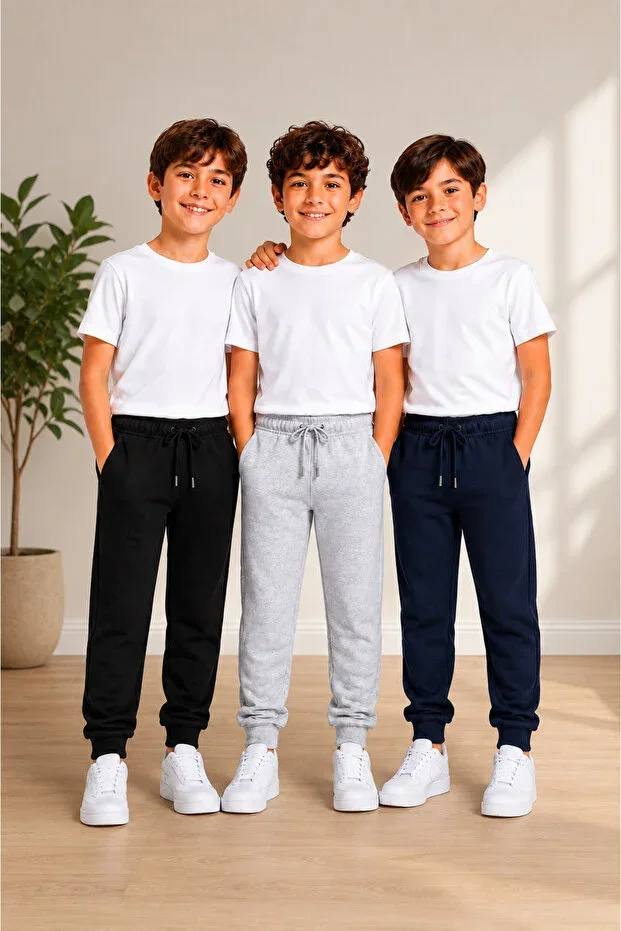 3-Piece Children's Sweatpants Seasonal Grey-Navy-Black