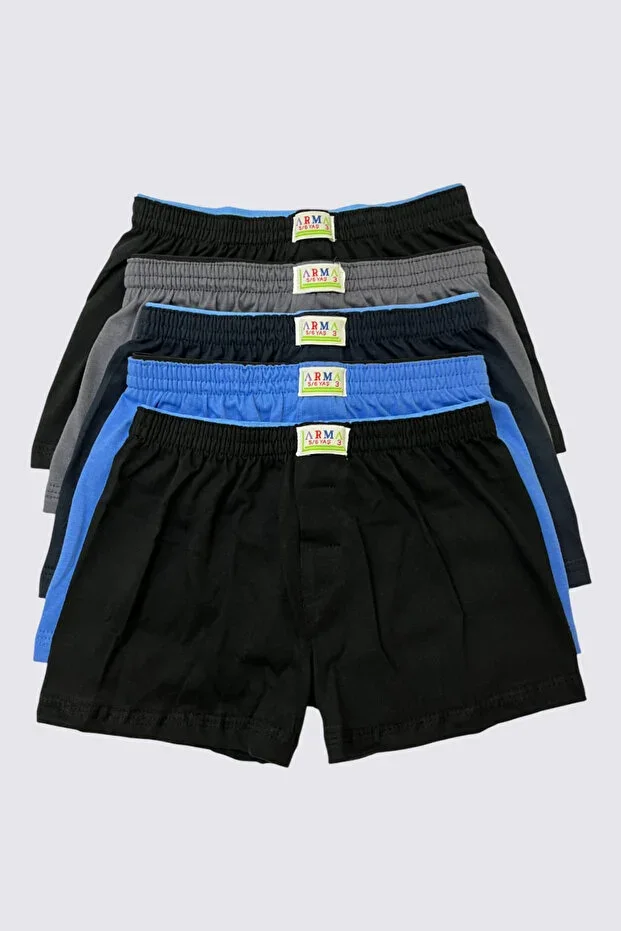 Mixed Color Boys' Boxer 5-Pack Plain Classic Comfortable Fit 100% Cotton