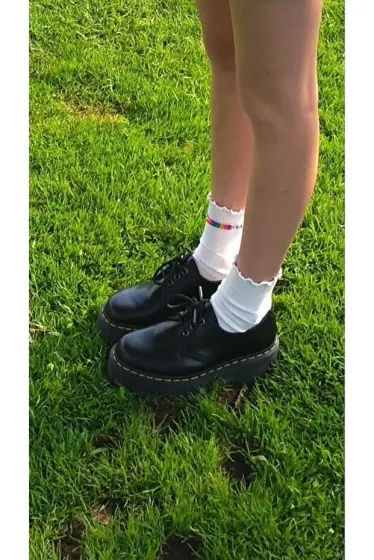 Siyah Harajuku Tarz Lolita Ayakkabı Sarı Dikiş