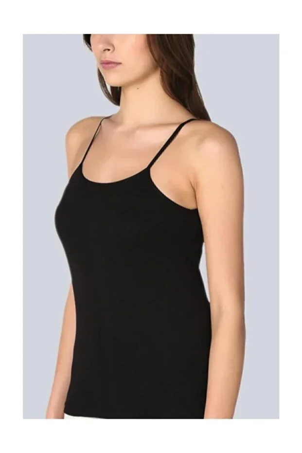 Women Black 3-Pack Cotton Ribbed Spaghetti Strap Tank Top Tku135t