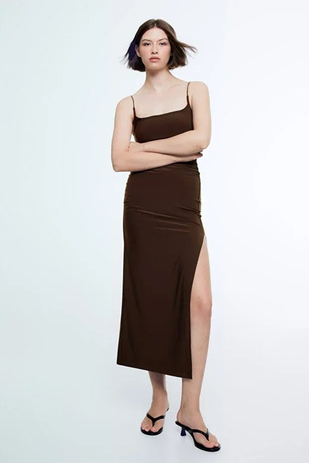 Bershka Ruched Strappy Midi Dress