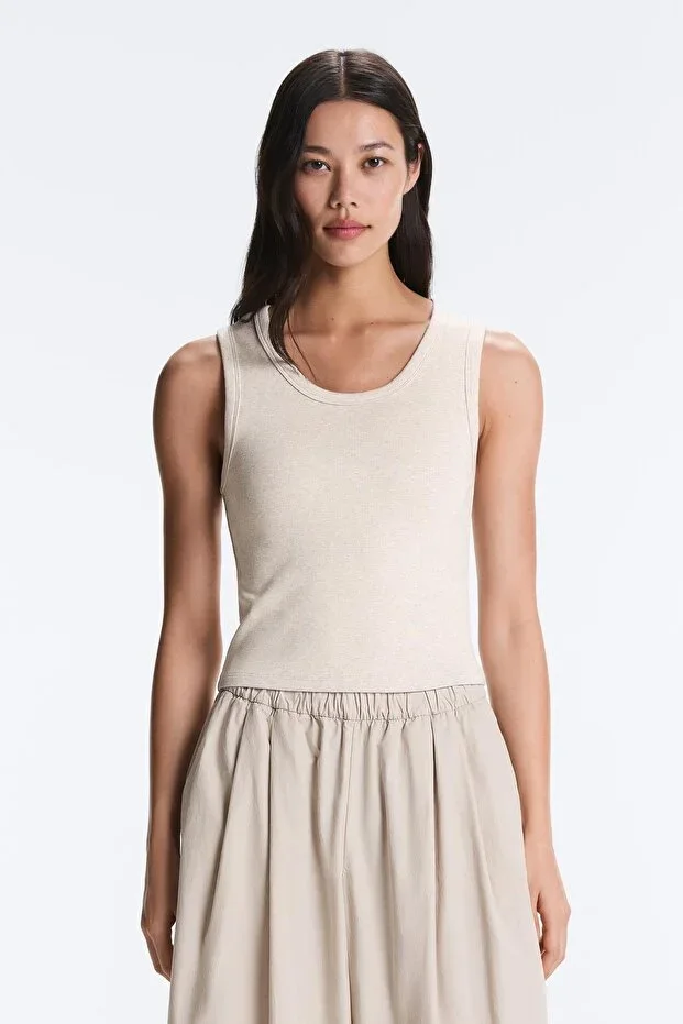 Oysho Cotton and Modal Wide Strap Ribbed T-shirt