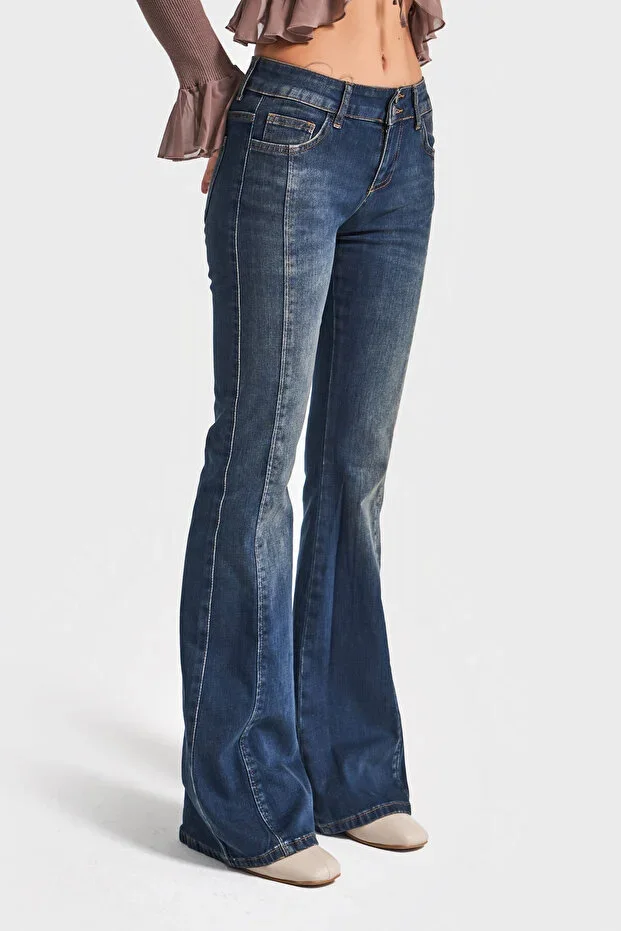it's basic Women T.Kot Color 2w5-8 SWL Mid Rise Flare Fit Super Flexible Fabric Spanish Flare Denim Jean
