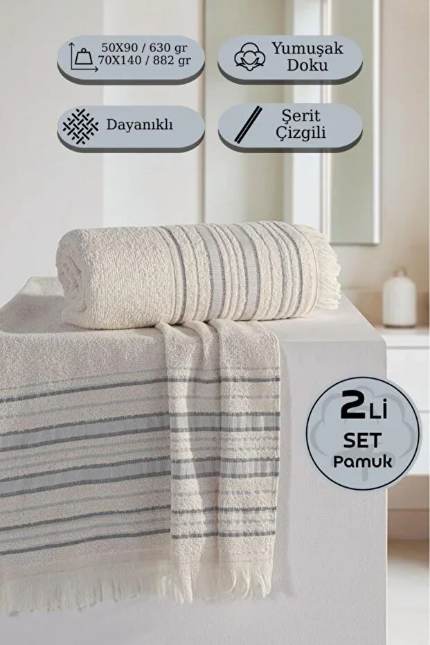 Retro 100% Cotton Bath - Hair 2-Piece Towel Set - 50x90, 70x140