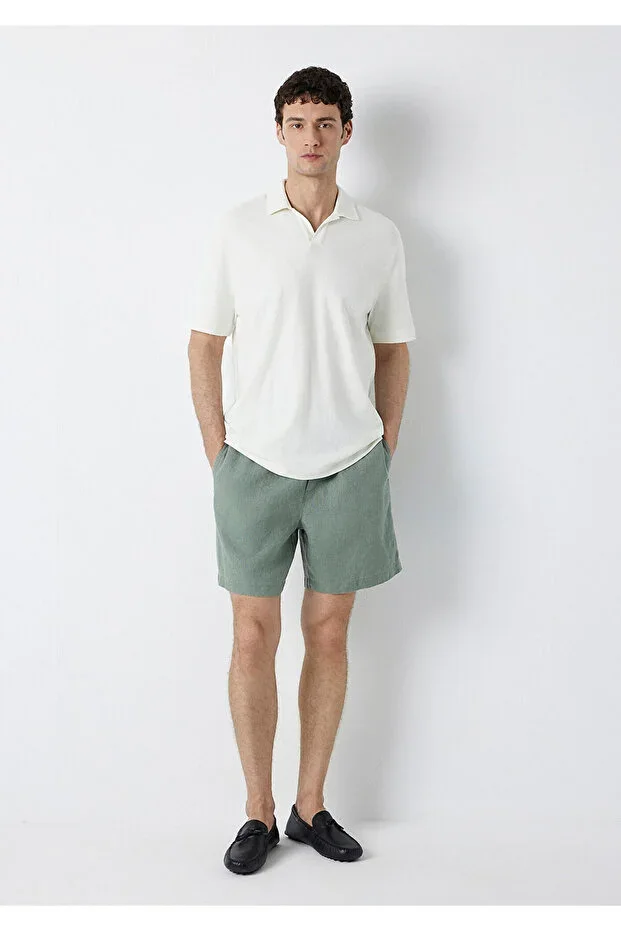 Khaki Linen Shorts 0410321-80692