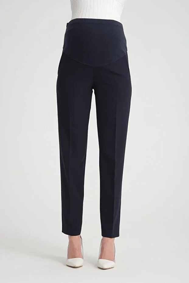 Pregnancy Navy Blue Fabric Trousers Adjustable Waist Double Fabric