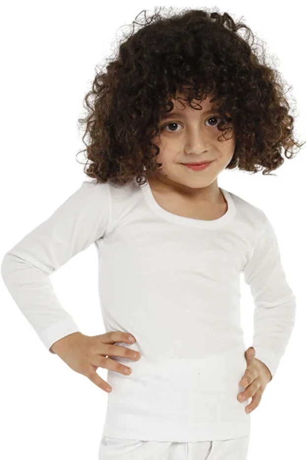 Boys Long Sleeve Cotton Elastane Brushed Thermal Top Innerwear White 6390