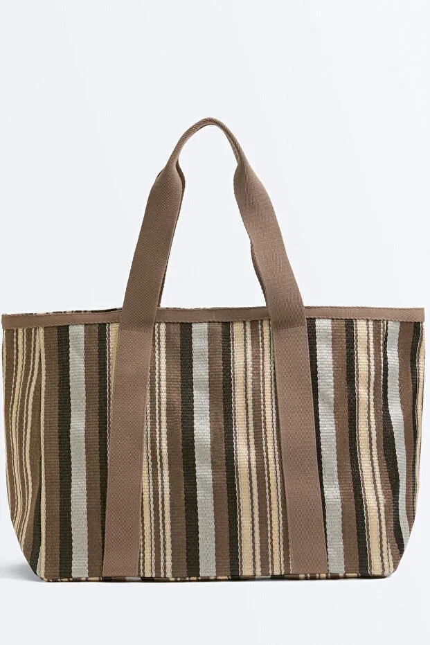 Striped raffia shopper bag