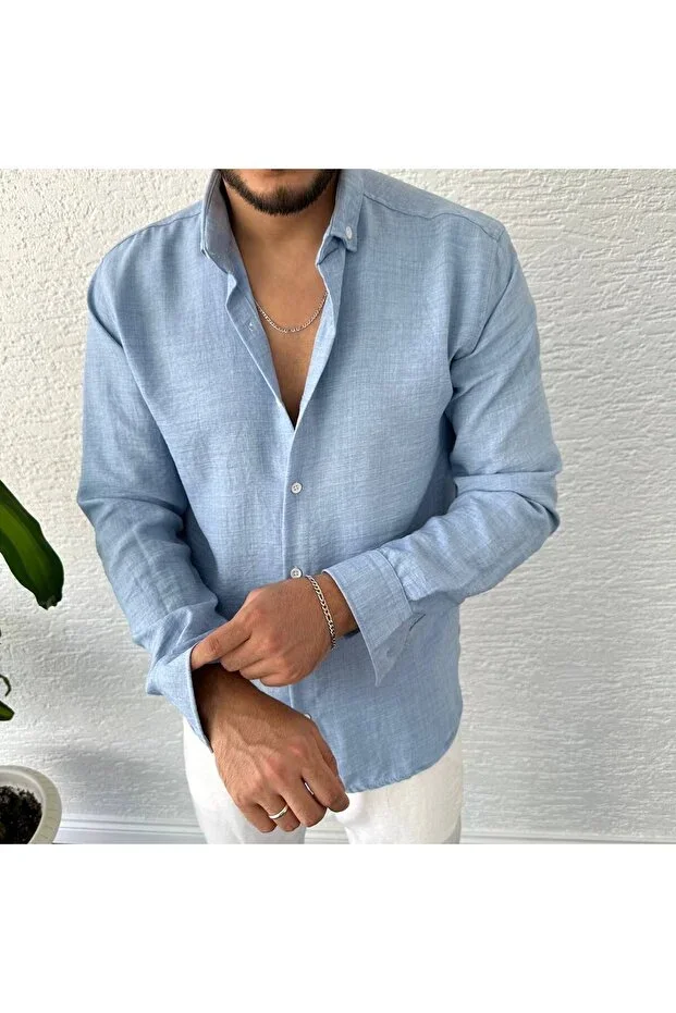 Baby Blue Crinkle Linen Shirt