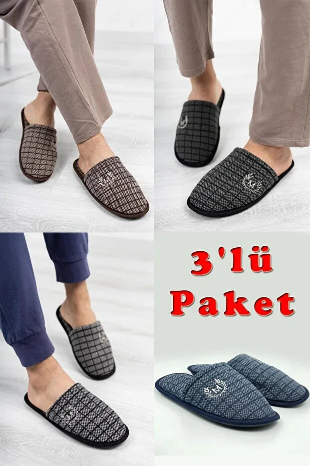 Moda Frato 3-Piece Pack Motif Men's Slippers House Slippers