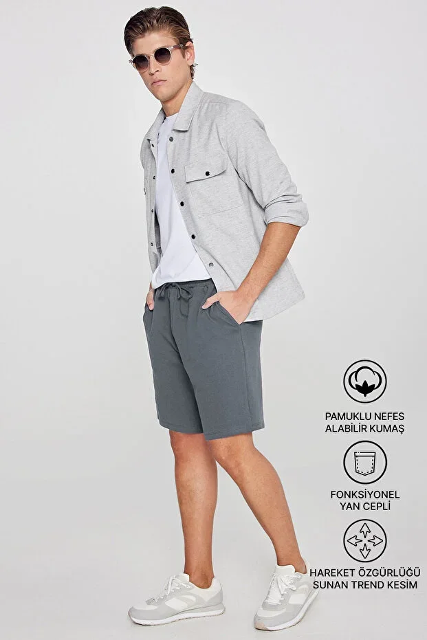 Men's Dark Anthracite Cotton Comfortable Breathable 2-Thread Pocketed Knit Sport Standard Fit Shorts