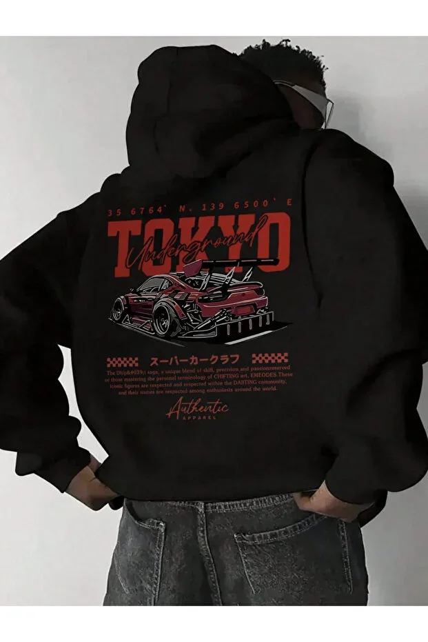 Unisex Men/Women RED TOKYO Color Special Print Cotton Oversize Hoodie Sweatshirt