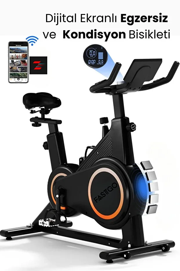 FASTGO Magnetic Spin Bike with Digital Display and App Support, 6kg Flywheel Exercise Fitness Bike