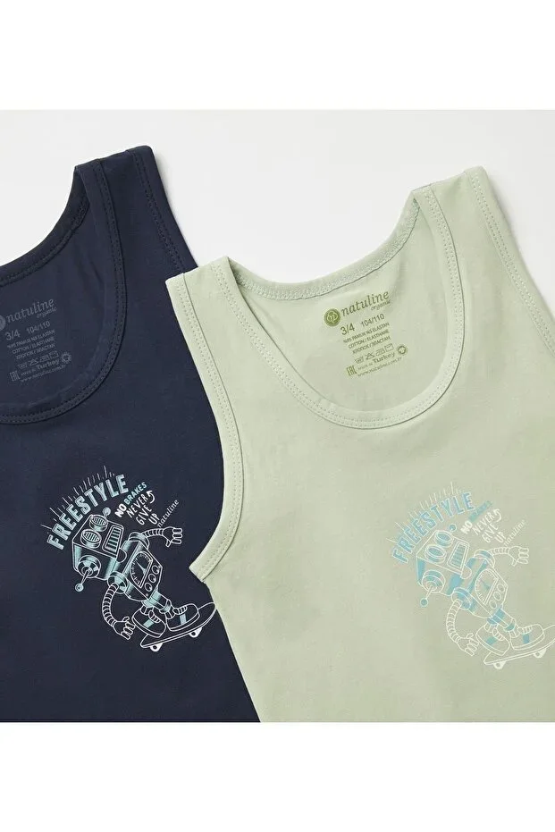 Boys Organic Cotton Lycra Tank Top 2-Pack Freestyle Robot 3005-2