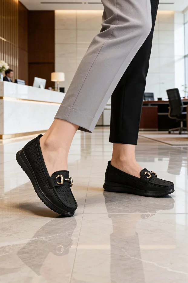 Women's Buckled Ballet Flats Lightweight Comfortable Sole Daily Perforated