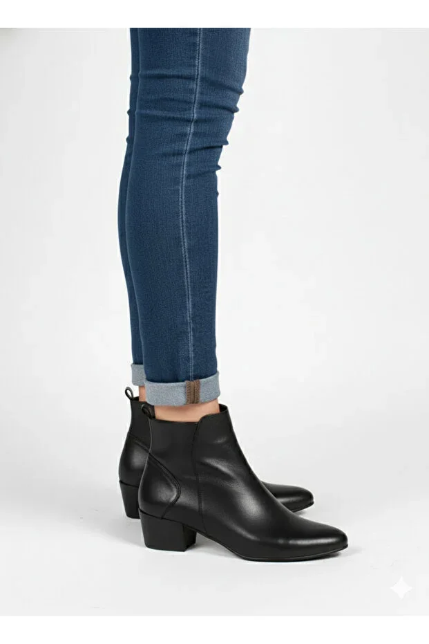 Genuine Leather 5 cm Heel, Leather Covered Heel Classic Boot