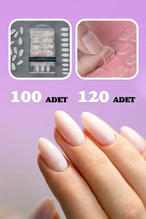 2 pcs White Nail Set (120 pcs Nail Glue Sticker + 100 pcs White Almond Prosthetic False Nails)