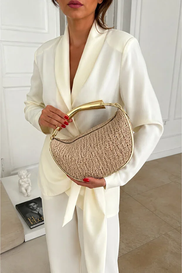 RILEY STRAW GOLD, GOLD WOMEN'S HAND AND SHOULDER BAG