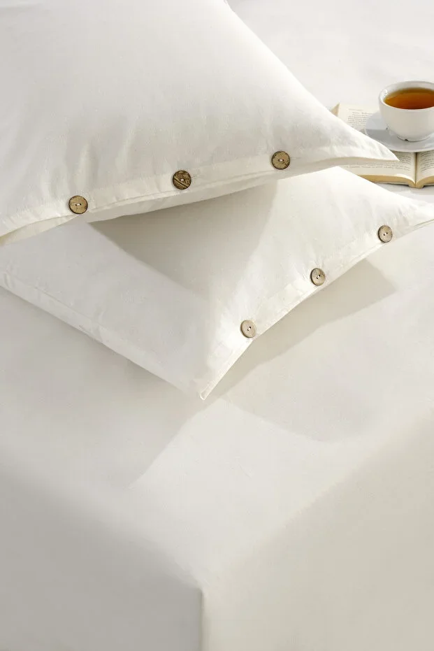 100% Cotton Double Bed Fitted Sheet Set Buttons Pillowcase Choose Size