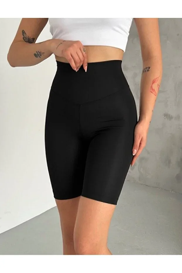 Shiny Short Black Tummy Control High Waist Tights