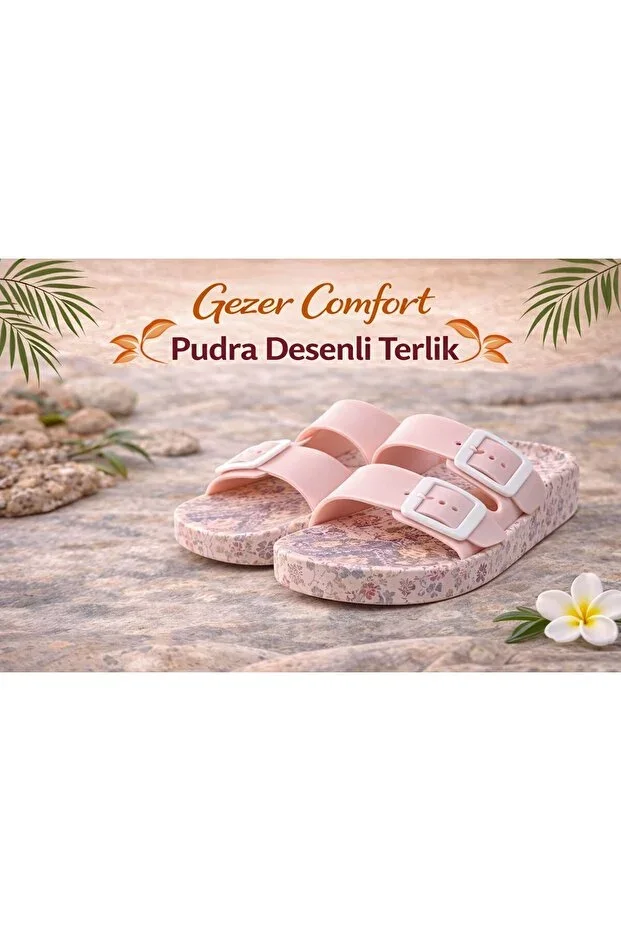 Non-slip Sole Buckle Look Eva Sole Soft Flexible Women's Slipper Powder Color