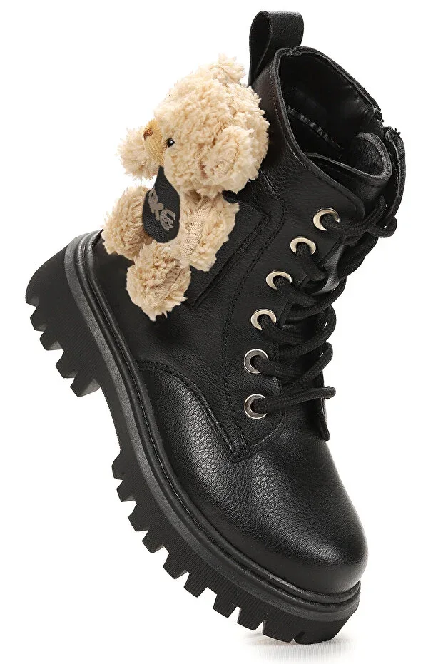 Stanko Bear Detailed Zippered Girls' Casual Boot Shoes