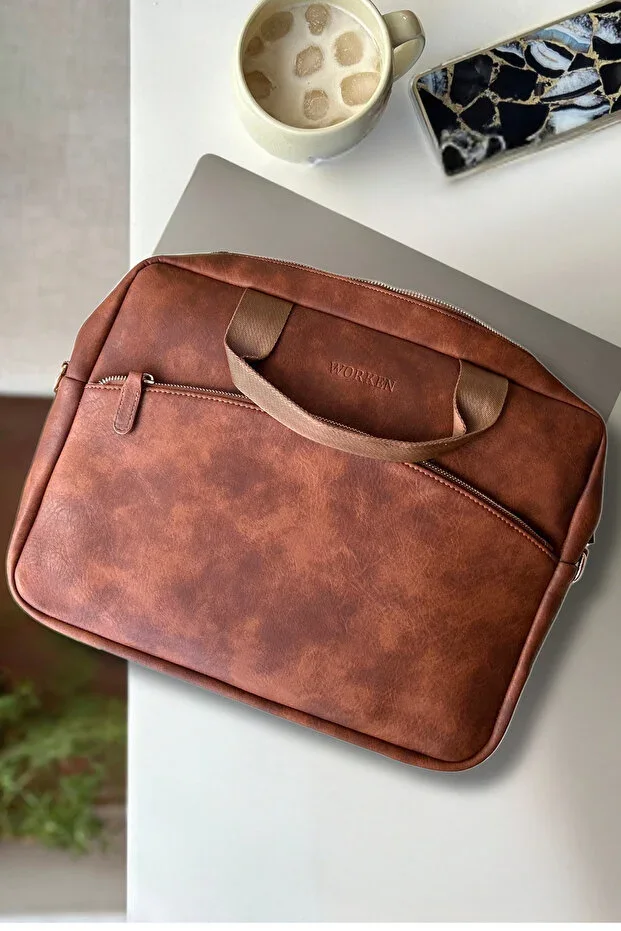 Laptop Bag Coffee 15.6" Inch Impact Protected, Macbook Bag 39x30x4 Cm, Brown
