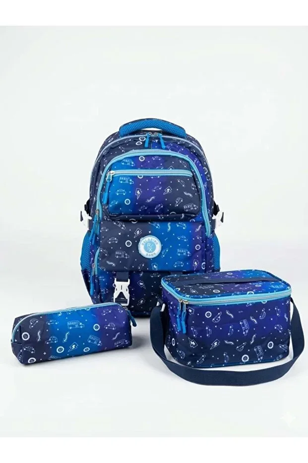 Relaxion 3-Piece Set with Accessories Boys' Primary School Bag Backpack with Pencil Case and Lunch Bag